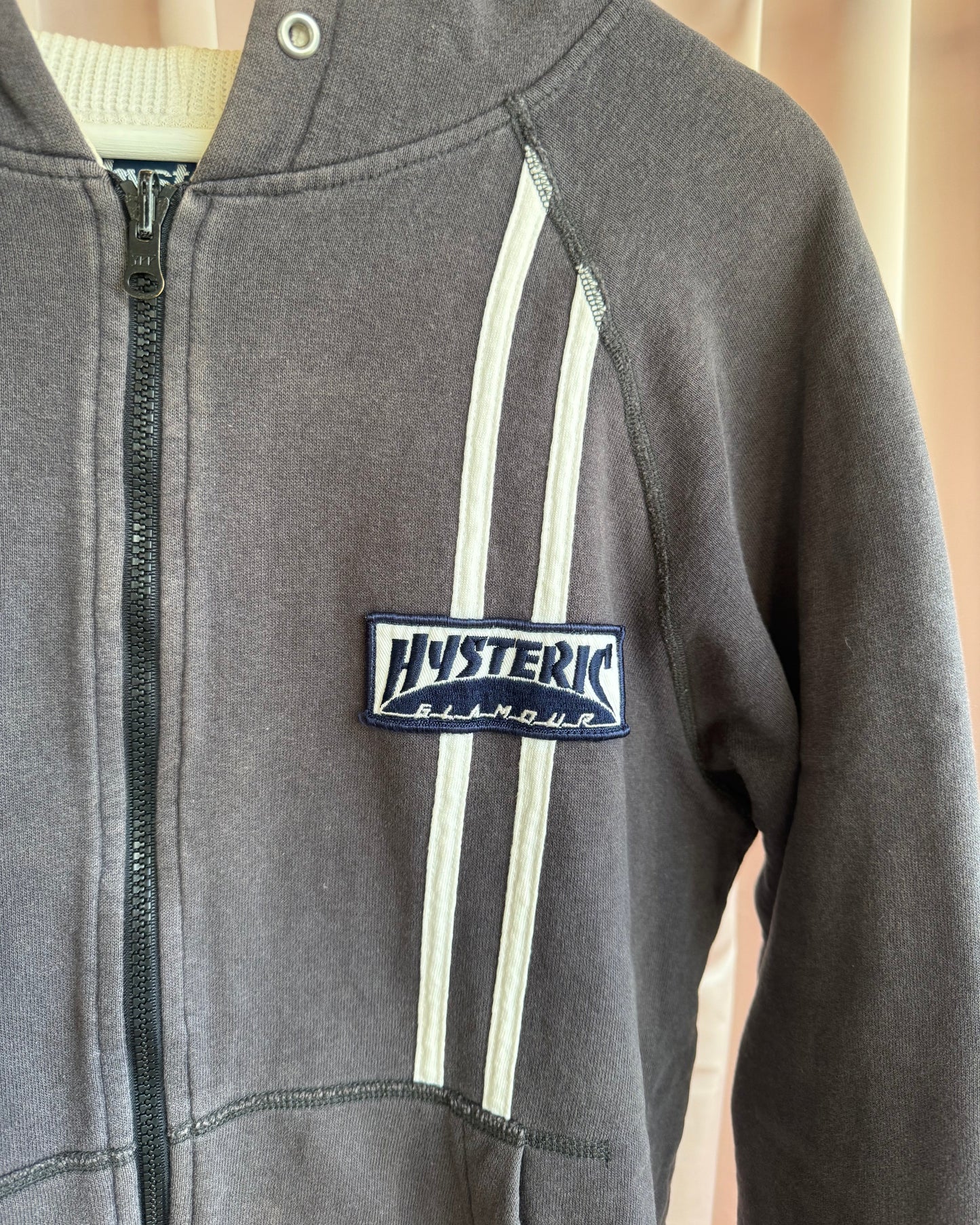 Hysteric Glamour 90's Waffle Knit Lined Grey Zip Up Hoodie