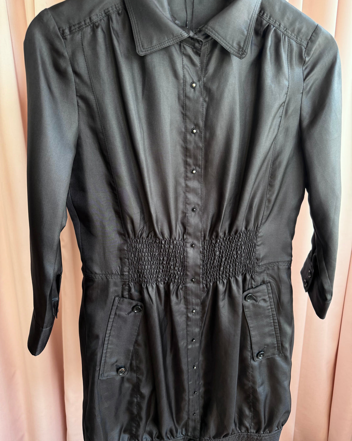Japanese Brand Black Mini Shirt Dress
