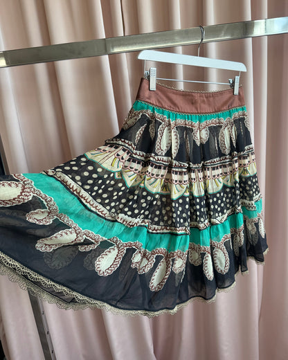 Tsumori Chisato Printed Silk Pleated Midi Skirt