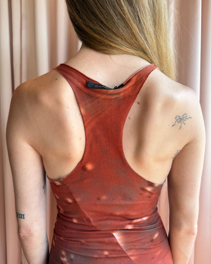Catorce Asymmetrical Printed Red Tank Dress