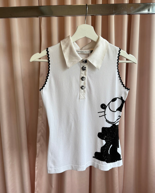 JC de Castelbajac 2006 Felix The Cat Sequins Sleeveless Polo Top