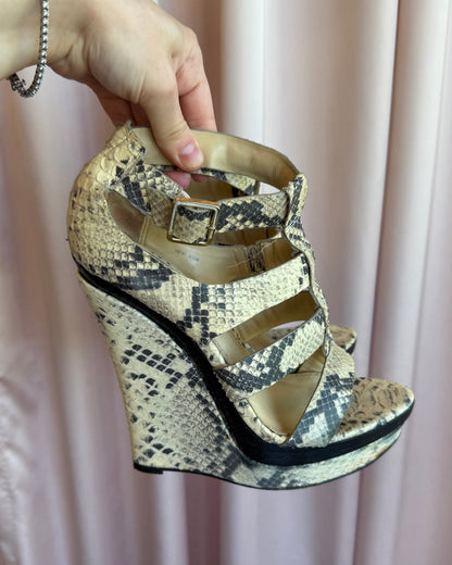 Rachel Zoe Faux Snakeskin Platform Wedge Sandals