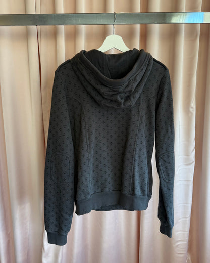 Kismet Dark Grey Fleur De Lis Print Double Breasted Hoodie