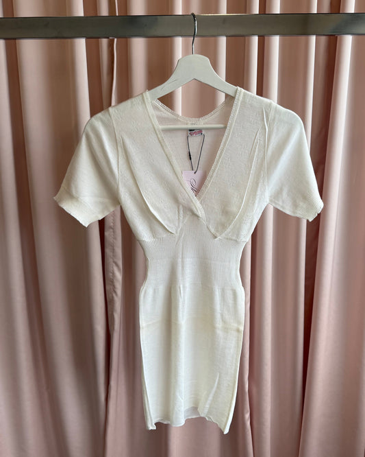 Italian Pointelle Wool Surplice Short Sleeve Top/Mini Dress