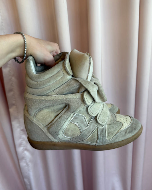 Isabel Marant Bekett Tan Leather Wedge Sneakers