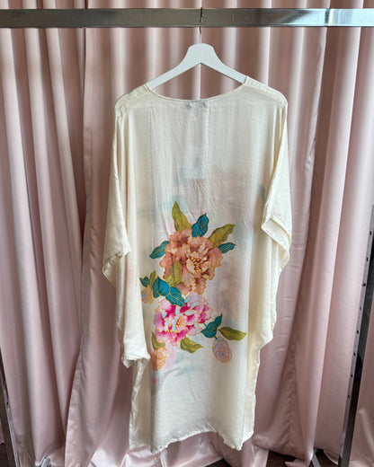 Hand Painted Floral Design 100% Silk Kaftan Dress