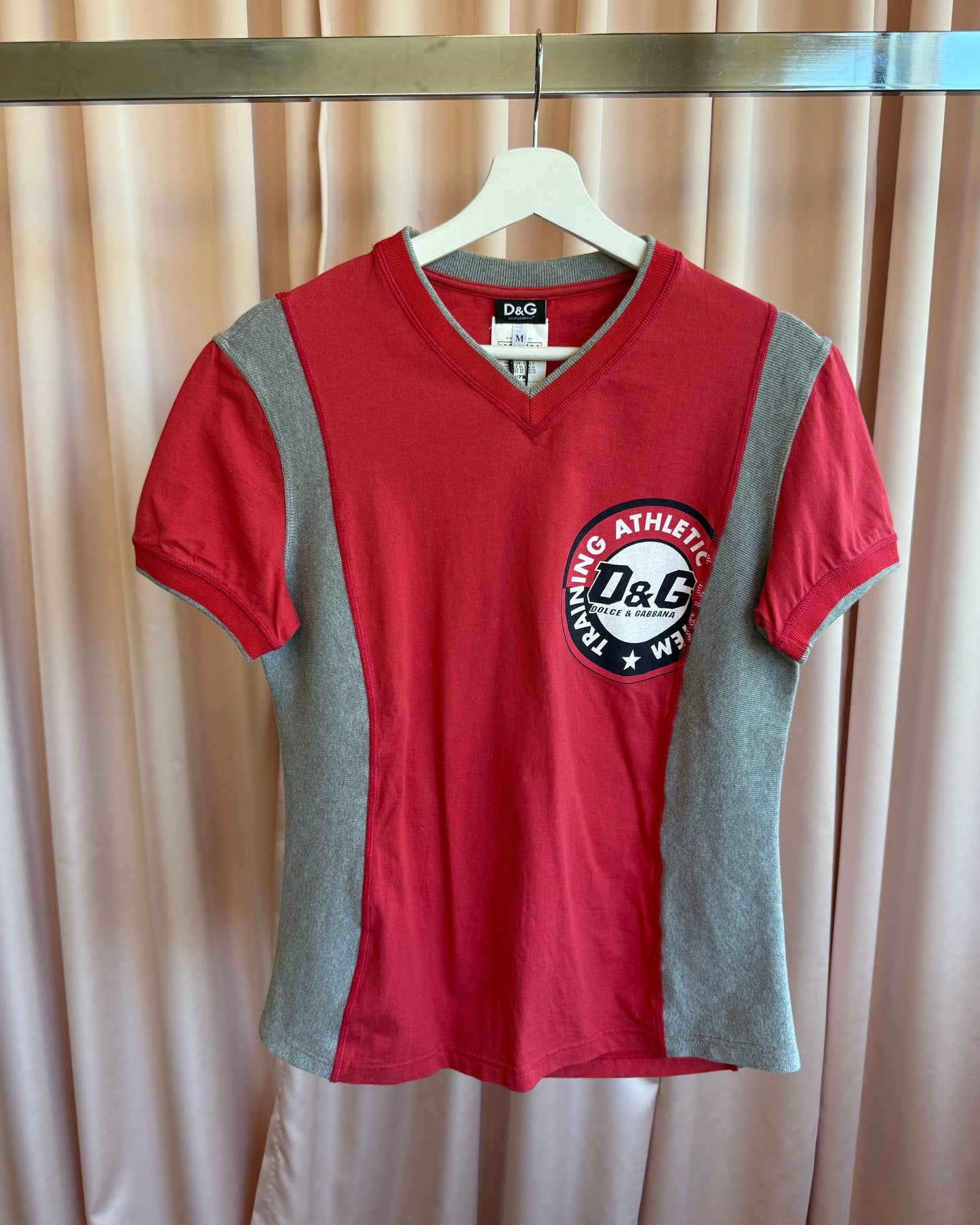 D&G F/W 2006 "Training Athletic" Two Tone Graphic V-Neck T-Shirt