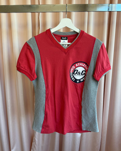 D&G F/W 2006 "Training Athletic" Two Tone Graphic V-Neck T-Shirt