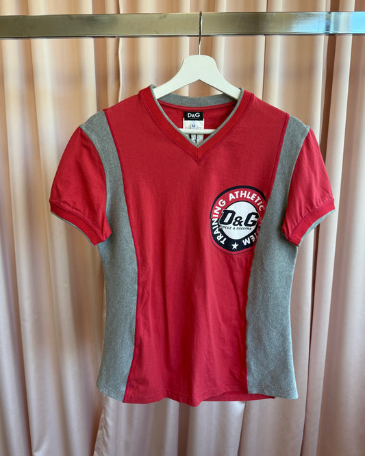 D&G F/W 2006 "Training Athletic" Two Tone Graphic V-Neck T-Shirt