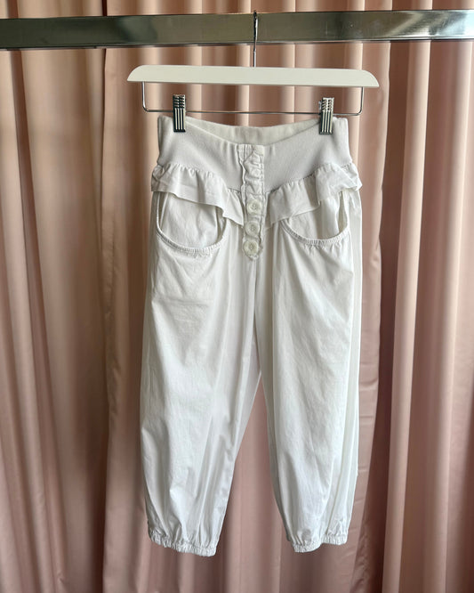 Cream White Cotton Cropped Balloon Jogger Pants