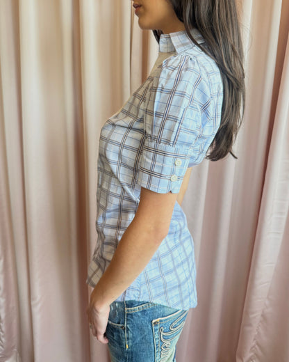 Dsquared² Baby Blue Checkered Tuxedo Bib Shirt