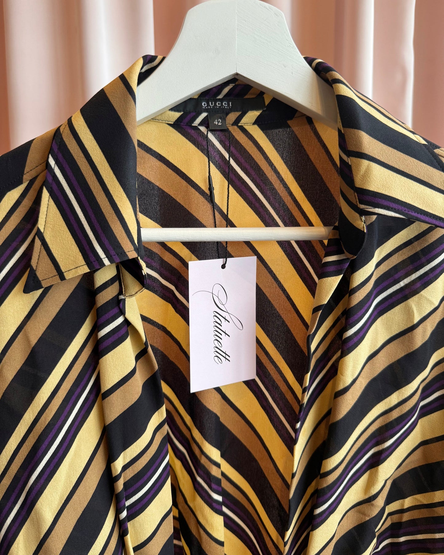 Gucci F/W 2006 by Frida Giannini Striped Silk Low Cut Tie Blouse