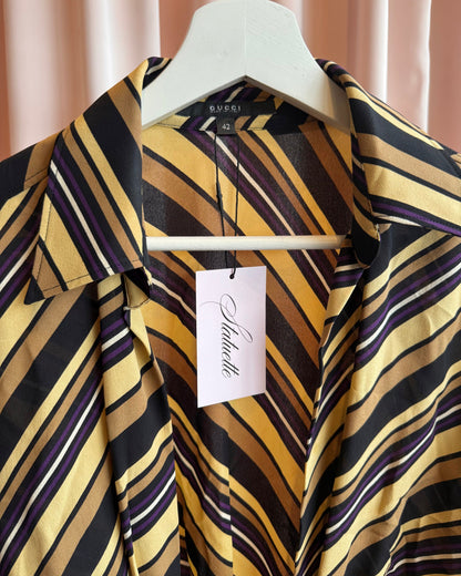 Gucci F/W 2006 by Frida Giannini Striped Silk Low Cut Tie Blouse
