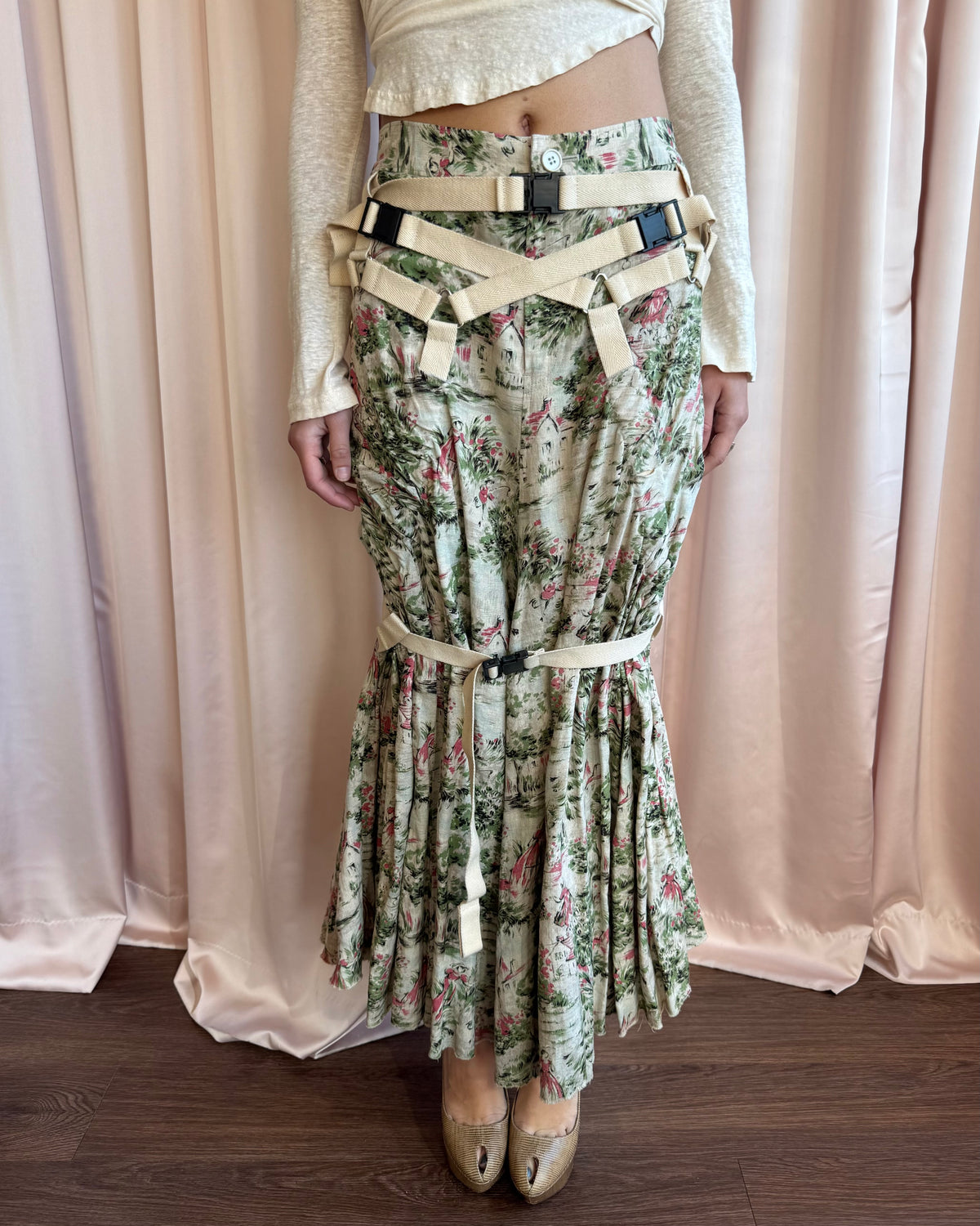 Junya Watanabe S/S 2003 Parachute Bondage Toile Print Linen Maxi Skirt