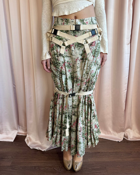 Junya Watanabe S/S 2003 Parachute Bondage Toile Print Linen Maxi Skirt