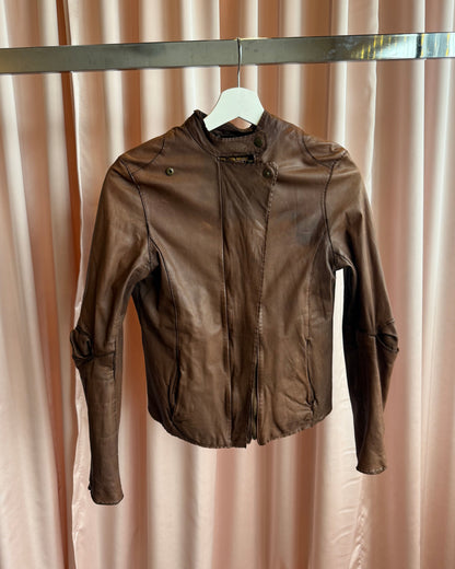 Japanese Brand Brown Leather Double Zip Jacket