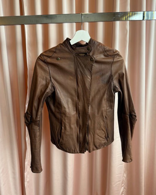 Japanese Brand Brown Leather Double Zip Jacket