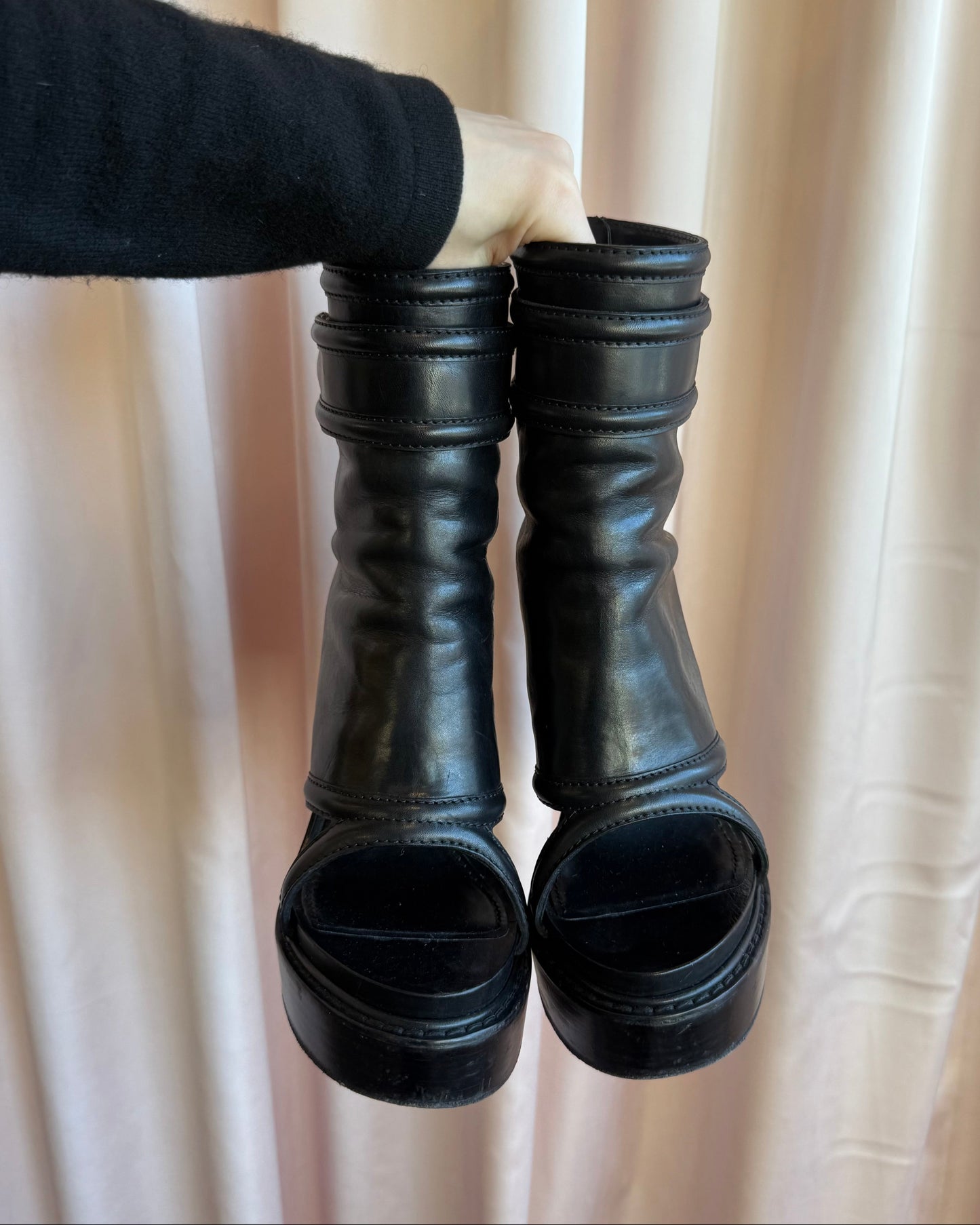 Givenchy Black Leather Platform Open Toe Boots