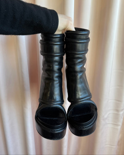 Givenchy Black Leather Platform Open Toe Boots