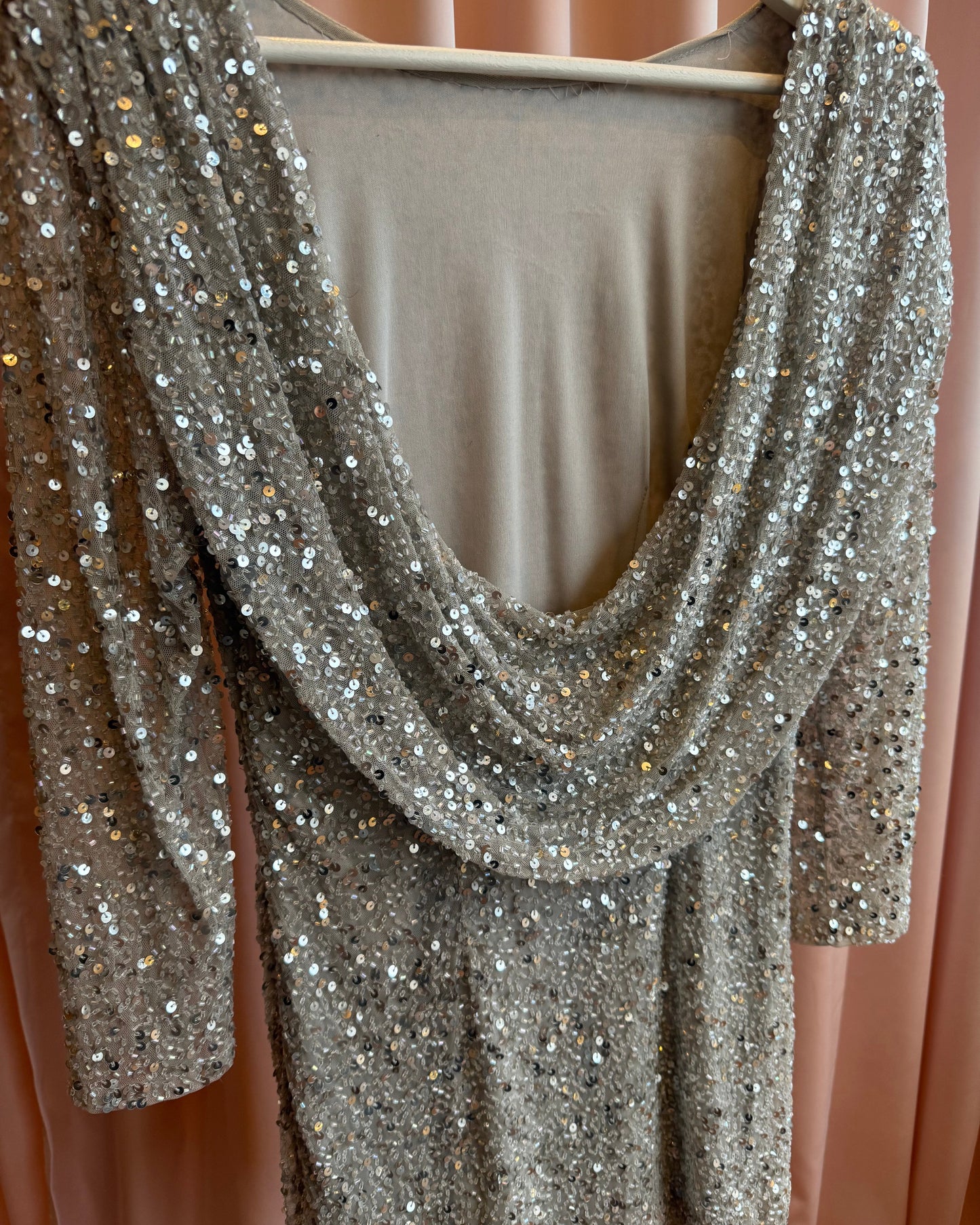 2000's Silver Sequins Low Back Mini Dress