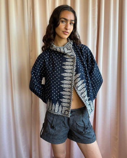 BCBGMaxazria Navy & Cream Polka Dot Printed Wool Blend Jacket