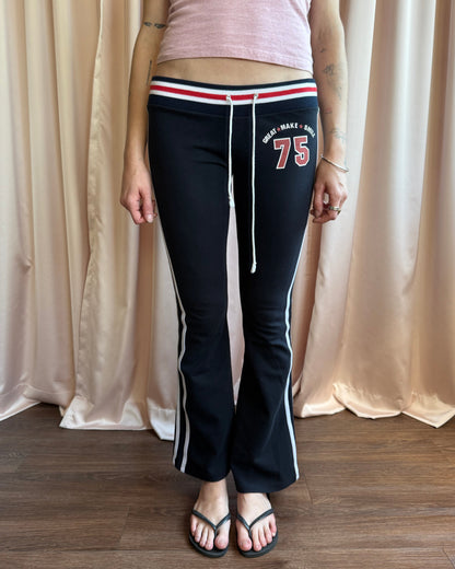"75" Sporty Striped Flared Low Rise Navy Track Pants