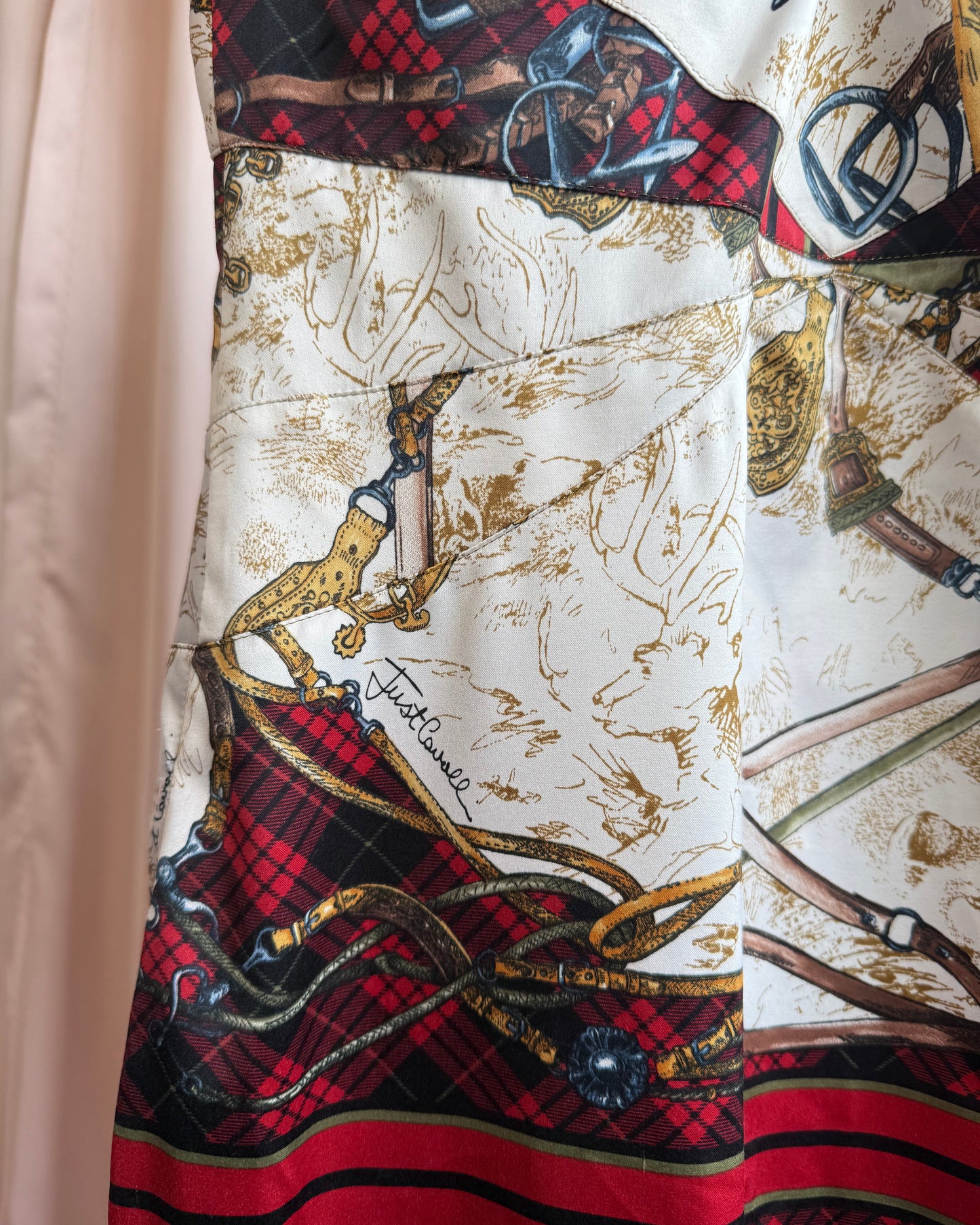 Just Cavalli Satin Equestrian Printed Midi Dress
