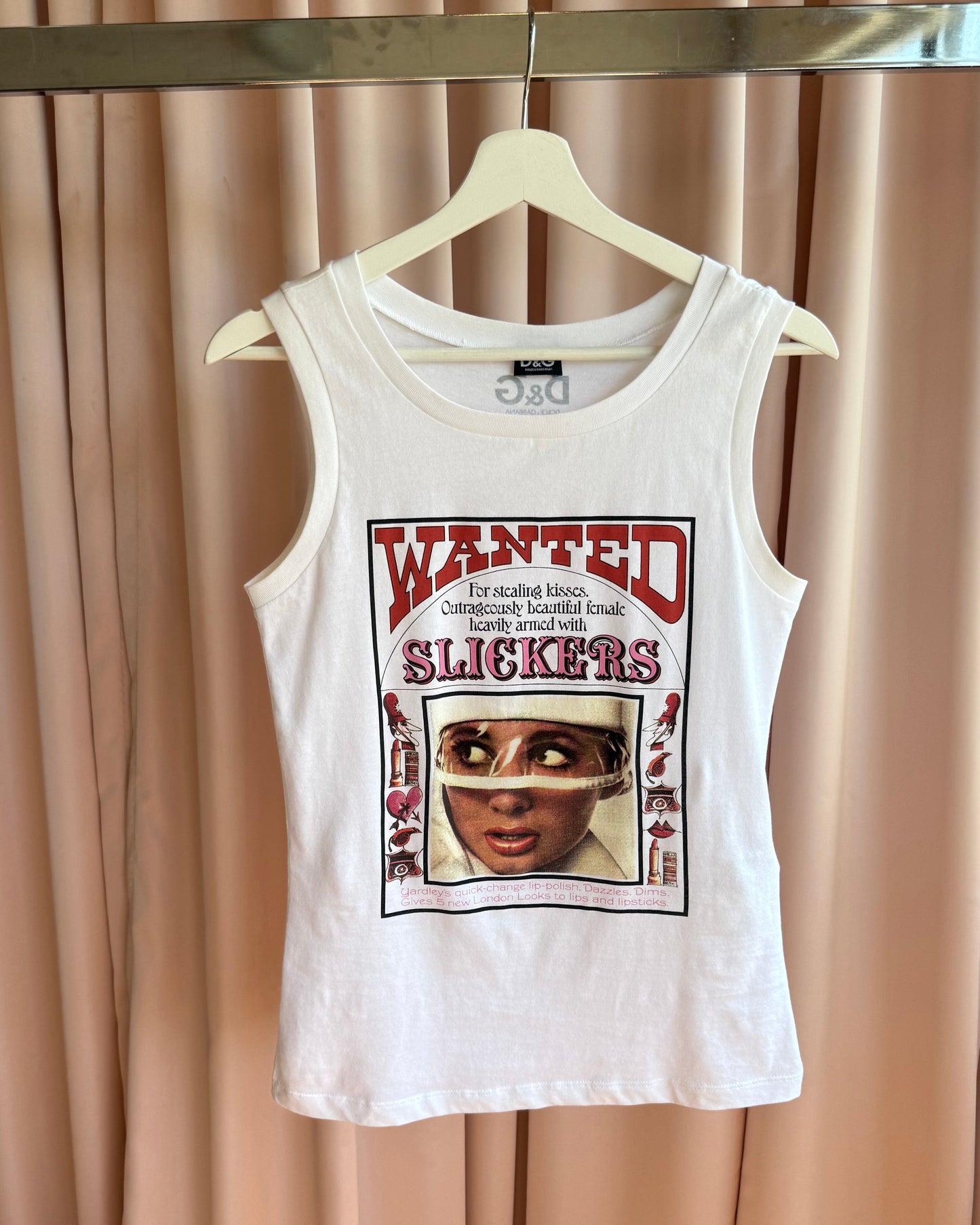 D&G 2000's "Wanted Slickers" Graphic White Tank Top