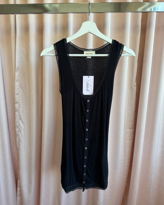 Diesel Black Ribbed Sleeveless Henley Top