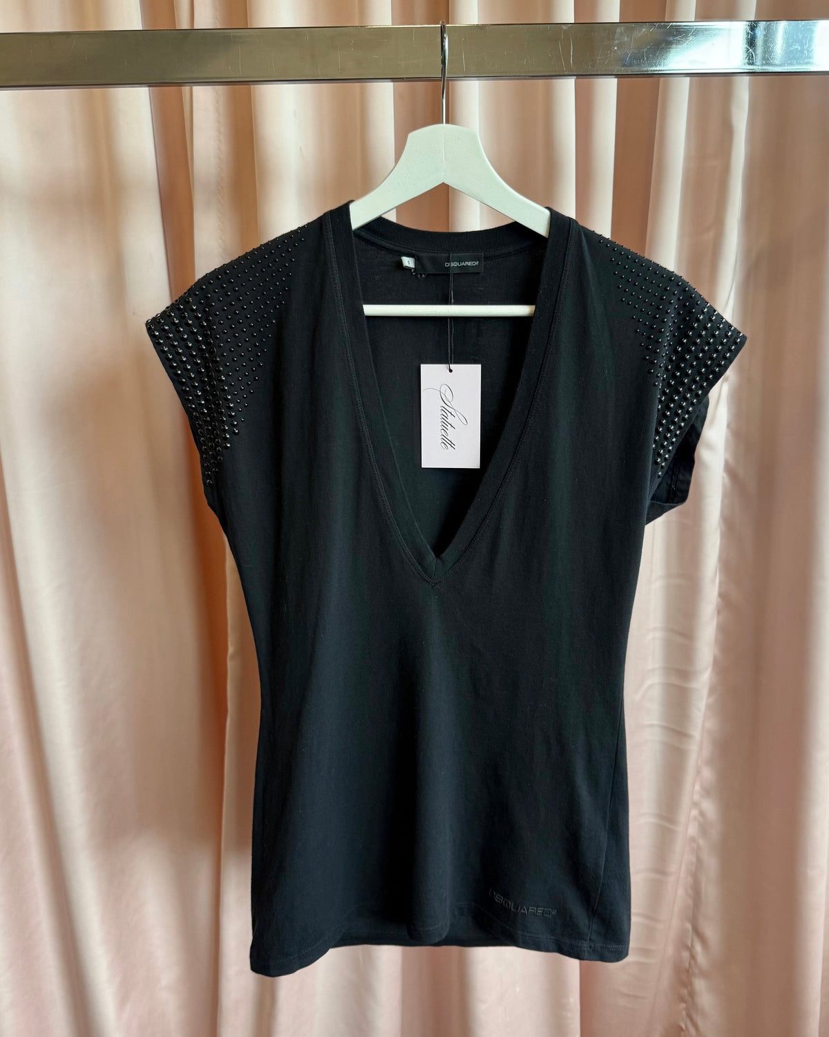 Dsquared² S/S 2009 Studded Black Low Cut V-Neck T-Shirt