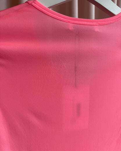 Jil Sander Neon Pink Nylon Stretch V-Neck Top