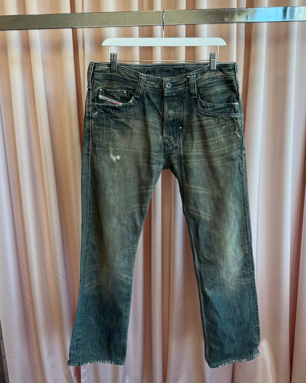 Diesel "Timmen" Faded Distressed Straight Leg Denim