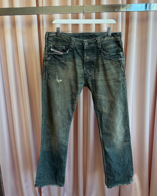 Diesel "Timmen" Faded Distressed Straight Leg Denim