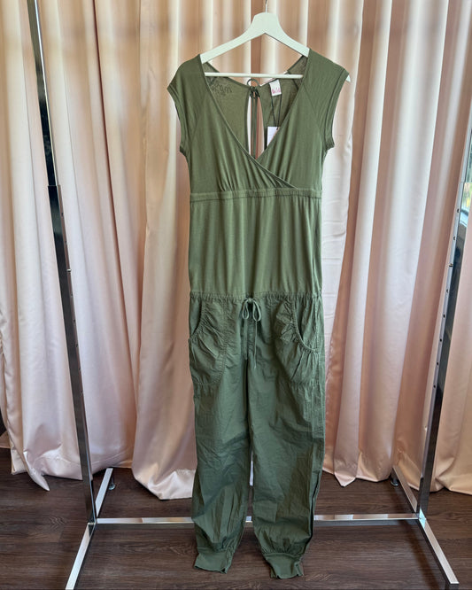 Italian Brand Army Green Cotton Surplice Jumpsuit