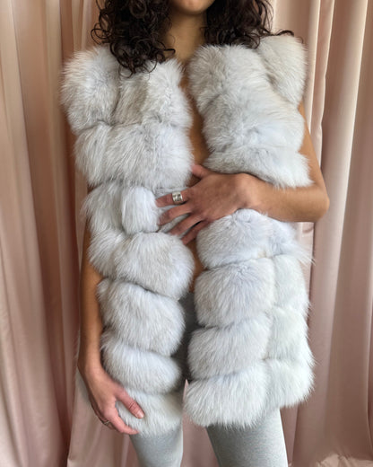 Dyed Icy Blue Genuine Fox Fur Vest