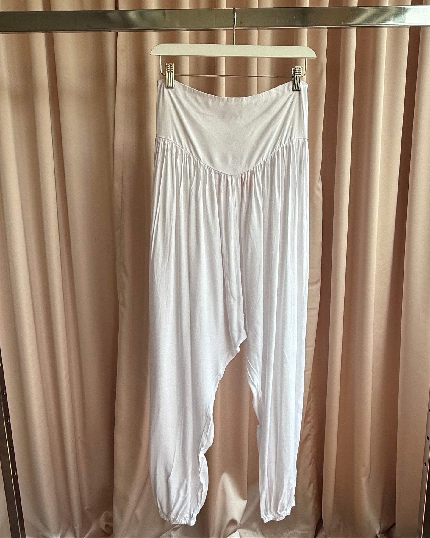 French Brand Coline Deadstock White Viscose Harem Pants