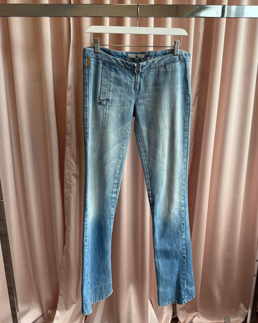 Fornarina Ultra Low Rise Faded Light Wash Flare Denim