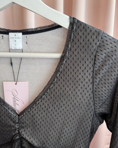 Vive Maria Black Swiss Dot Mesh Lined Drop Waist Dress