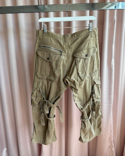 Japanese Brand Tan Cropped Bondage Strap Cargo Pants