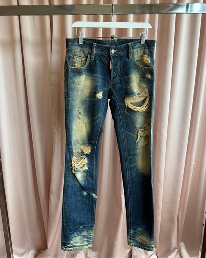 Dsquared² Distressed Bleach Wash Slim Cut Denim