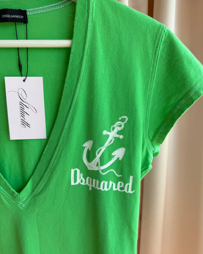 Dsquared² S/S 2007 Apple Green Anchor Graphic V-Neck T-Shirt