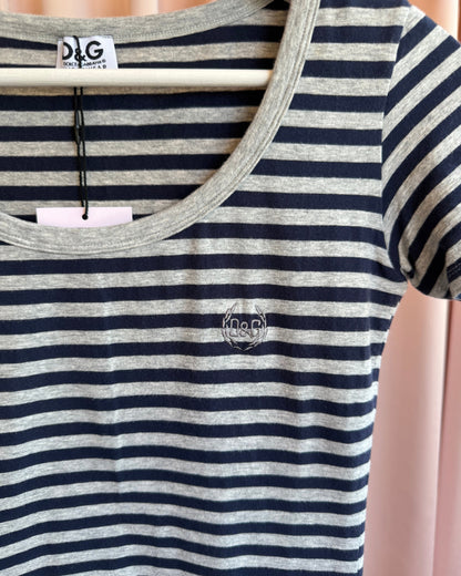 D&G Underwear Logo Embroidered Grey & Navy Striped Top