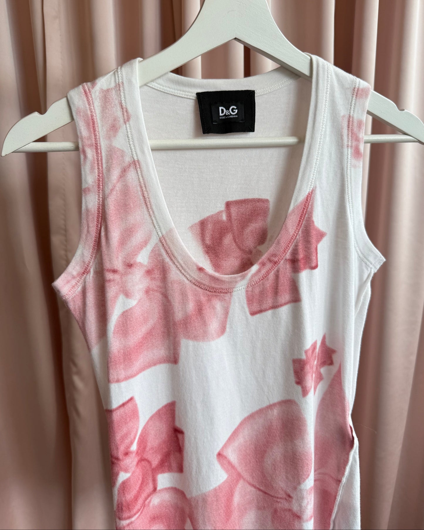 D&G White & Pink Bow Print Tank Top