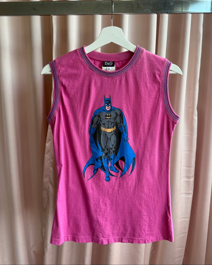 D&G S/S 2005 Batman Graphic Pink Ringer Tank Top