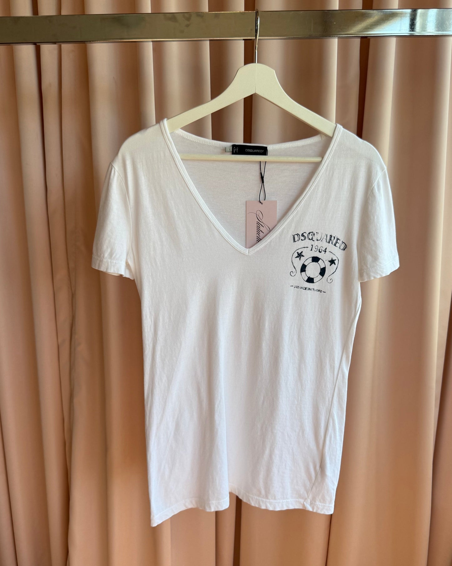 Dsquared² 2012 Lifebuoy Graphic White V-Neck T-Shirt