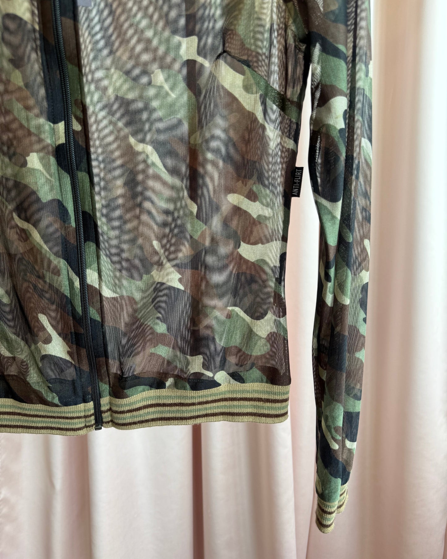 French Brand Camouflage Print Mesh Bomber Jacket