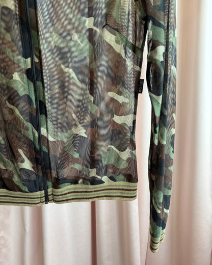 French Brand Camouflage Print Mesh Bomber Jacket