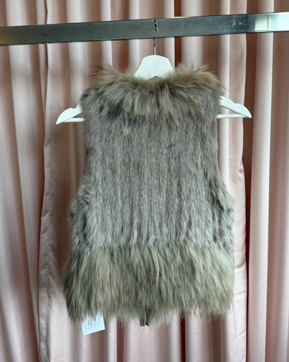 Japanese Brand Grey Rabbit & Raccoon Fur Horn Toggle Vest