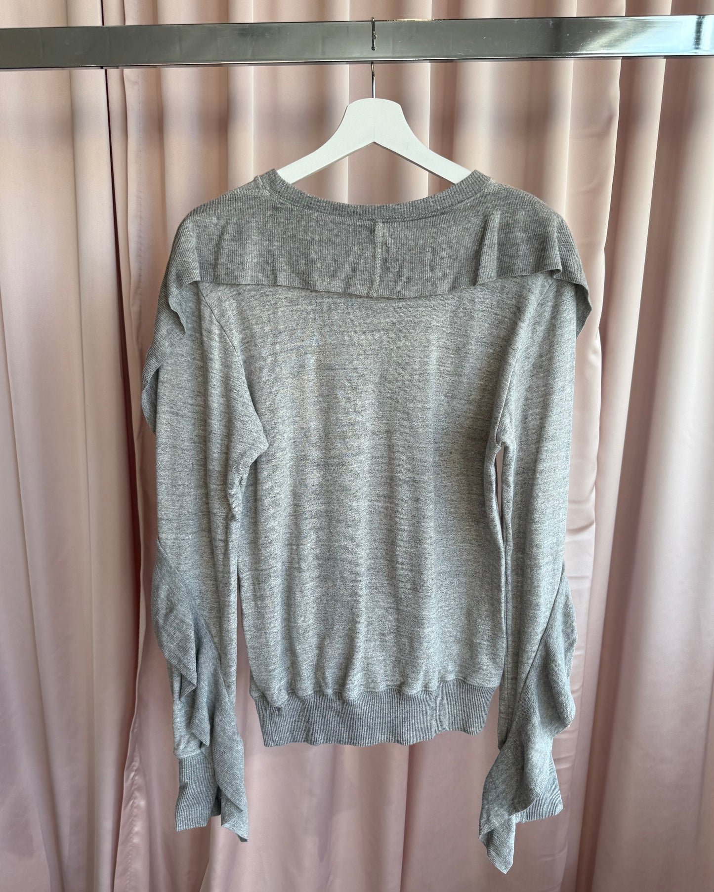 Kapital Grey Ruffle Trim Long Sleeve Thumb Hole Sweatshirt