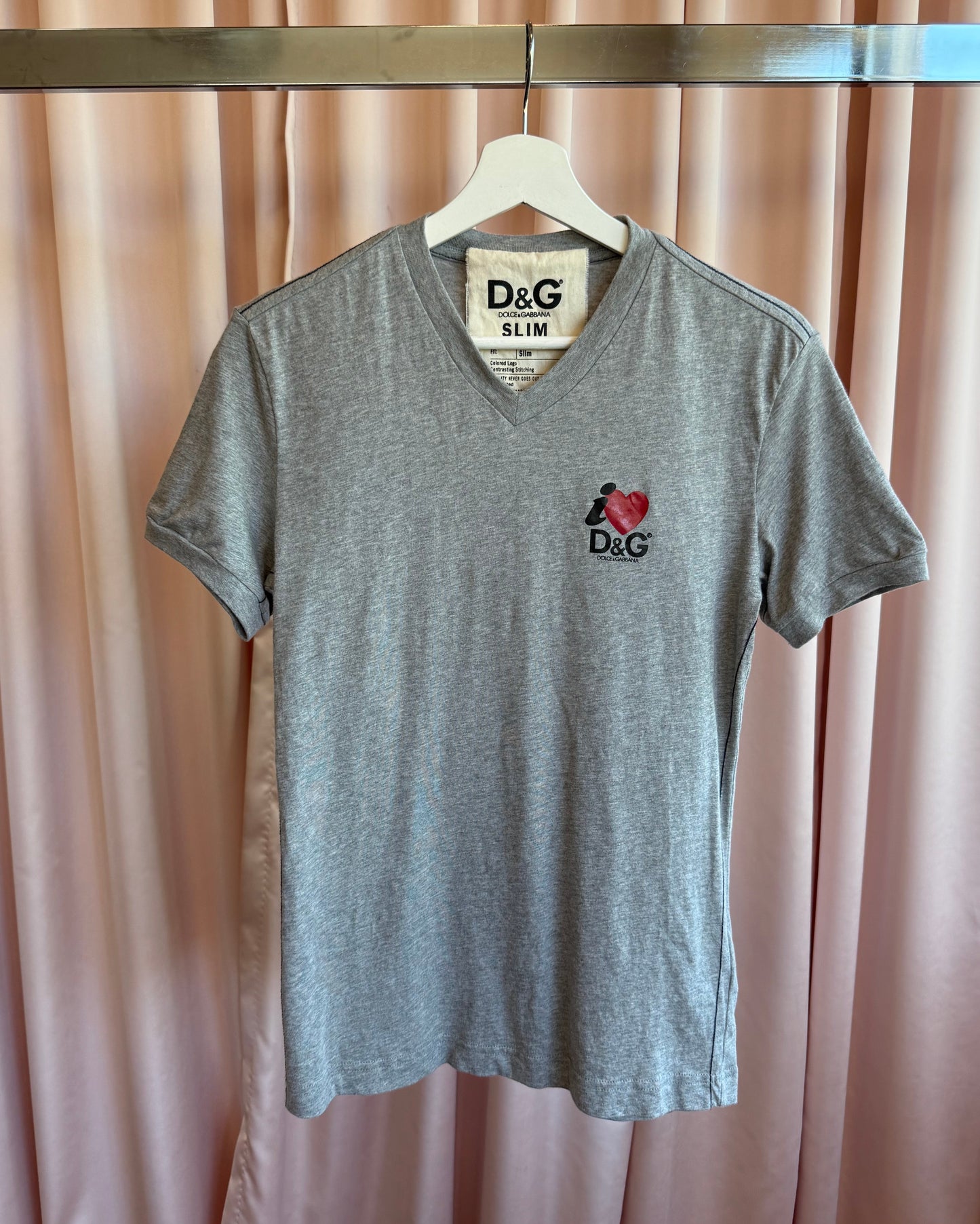 D&G "I Love D&G" Logo Graphic Grey V-Neck T-Shirt